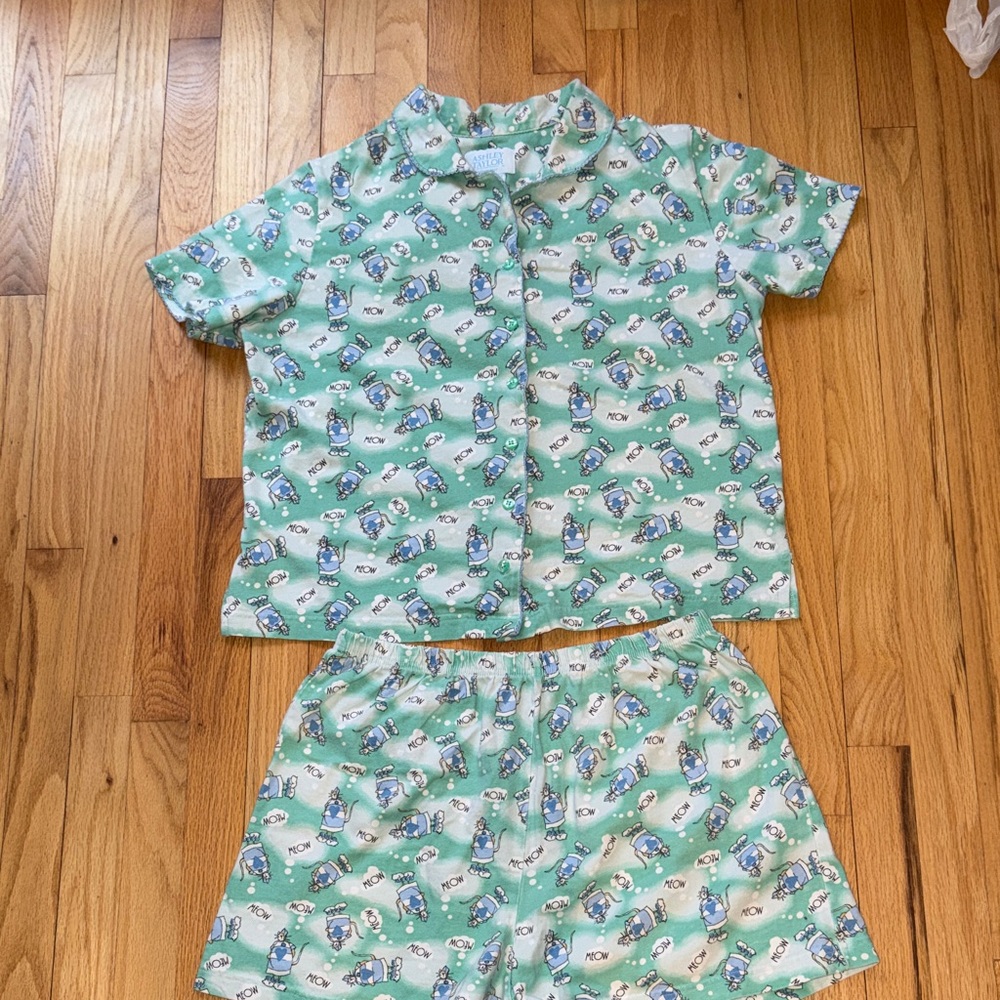 Ashley Taylor 100% Cotton Cat Print Mint Green Womens PJ Set Size XL - Picture 2 of 6